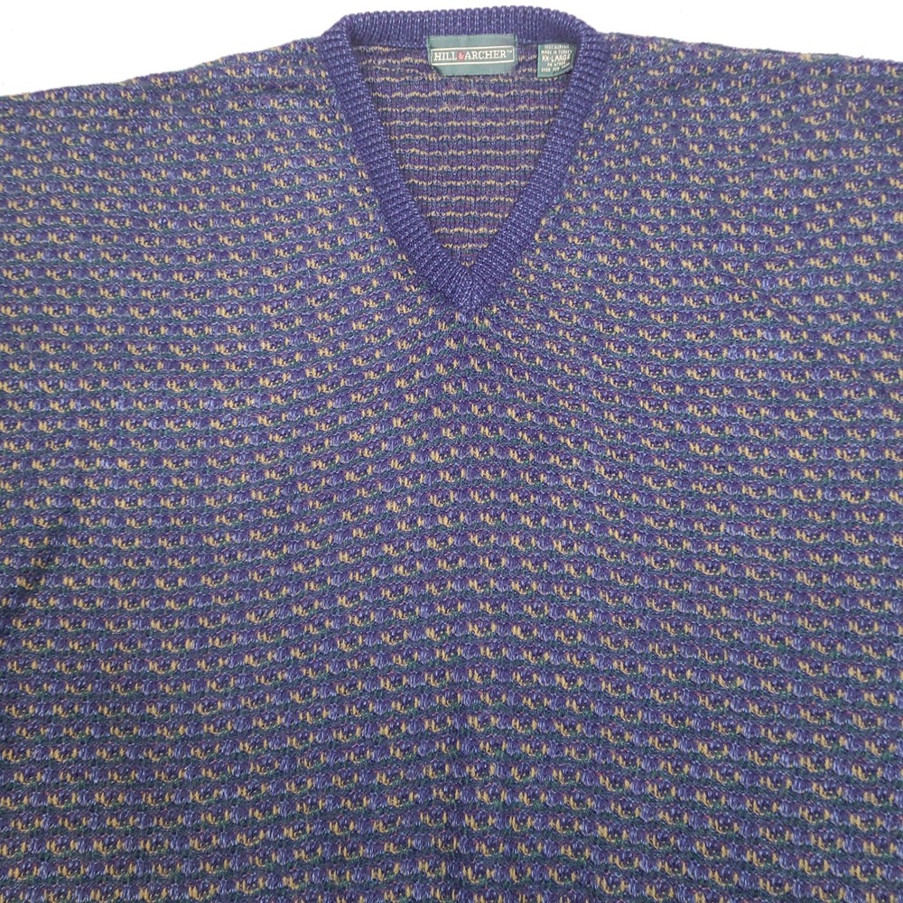 Vintage Hill & Archer Sweater Men XXL V-Neck Blue Textured Knit Acrylic Pullover